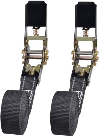 Azarxis Cinghie di Fissaggio a Cricchetto 1m, 2m, 3m o 5m, Larghezza 25 mm, Portata 800 kg, per Moto, Kayak e Camion (Nero - 2 Pezzi, 5m)