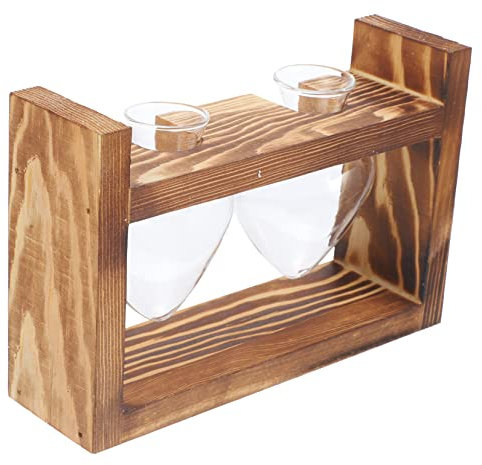 KITANDOVE Rustikaler Pflanzenvase Aus Holz Mit Ständer Glas Für Zimmerpflanzen Dekoration
