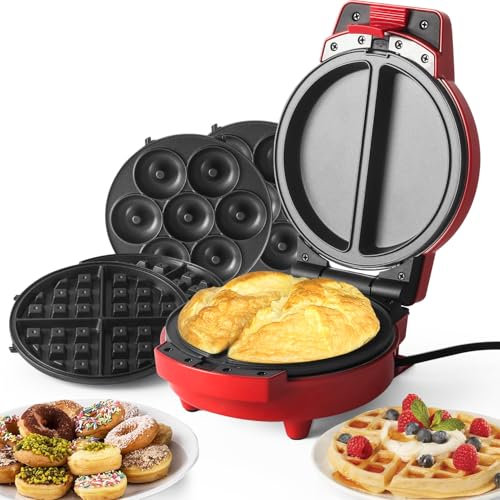 SUPERFLEX - Piastra per waffle 3 in 1, rotonda, multifunzione, con 3 piastre intercambiabili per cialda, ciambella, frittata, rivestimento antiaderente 600 W