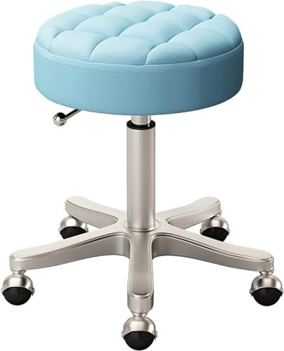 Generisch Runder Rollhocker, 360 ° drehbarer Lift-Arbeitshocker für Beauty-Spa-Salon, Massage, Tattoo, Make-up, mit 5 Krallen und Rädern (Hellblau)