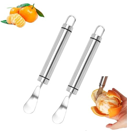 2PCS Stainless Steel Orange Peeler Tool, Citrus Peeler Tool, Grapefruit Peeler，Easy to Peel, with Triangular-Blade & Zigzag-Shovel Orange Peeler Gadget