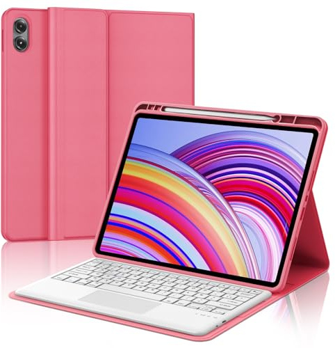 Coque Clavier pour Xiaomi Redmi Pad Pro 12.1 Pouces 2024 et Xiaomi Poco Pad | AZERTY Français Bluetooth sans Fil Détachable Étui Clavier pour Tablette Redmi Pad Pro 12.1 avec Pavé Tactile, Rouge