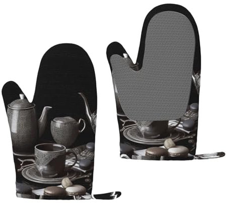 Lot de 2 gants de cuisine noirs en silicone résistants à la chaleur avec doublure douce antidérapante pour la cuisine