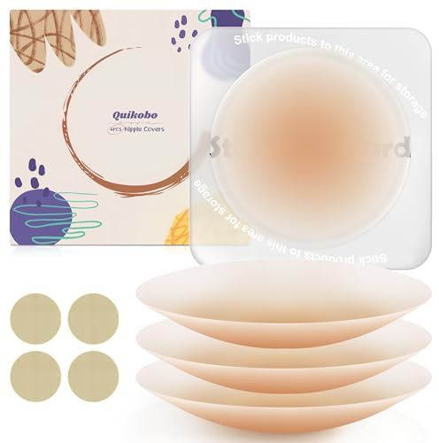Quikobo Nippelpads - 4 Stück Nipple Covers ultradünn aus Silikon für Damen - Wiederverwendbar & Waschbar Brustwarzenabdeckung - Klebe BH Mit Aufbewahrungs Board