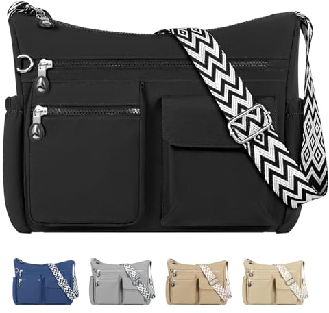 Générique Sac Bandoulière Femme Multipoches Élégante Sac à Main Bandoulière Grand Sacoche Messenger en Nylon Imperméable Sacs à Bandoulière pour Femmes Avec Bandoulière Réglables et 3 Compartiments