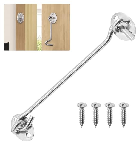 hzkais Haken- und Ösenriegel, Edelstahl-Kabinentorhaken und Ösenriegel, Kabinenhaken für Holztore, Tür, Tor, Fenster, Schrank, Schuppen, Hardware, Schnapper, leiser Halter (Silber, 200 mm)