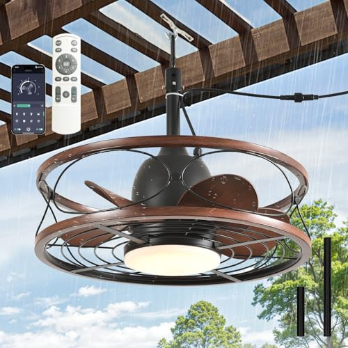 Deckenventilator Mit Beleuchtung Für Außen,53cm Deckenventilatoren Mit Beleuchtung Und APP,IP65 Wasserdicht Lampe Mit Ventilator,Dimmbar 31W,2480lm Deckenleuchte Mit Ventilator Für Pavillon,Terrasse