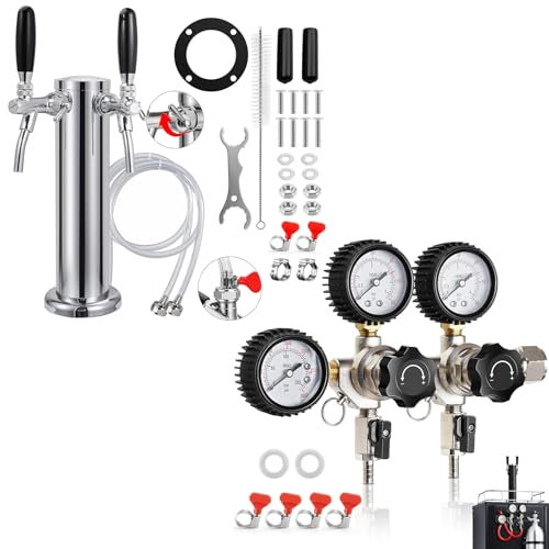 ERSINIAN Dual Keg Regulator for Dual Tap Kegerator Tower with Pre-Assembled Beer Line Kegerator Parts Kits