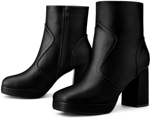 Perphy Squared Toe Platform Chunky Heels Ankle Boots for Women Black 6.5 UK/Label Size 8.5 US