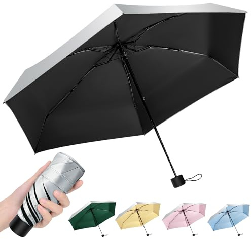 HEXSOLID UPF50+ Mini Paraguas Pequeño Plegable Para el Sol 19CM Mano Portátil Compacto Paraguas Pequeño Ultraligero Antiviento para Hombres y Mujeres Tamaño Del Bolso(Negro,90
