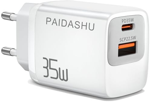 Caricatore USB C PD35W 2 Porte Adattatore AC PD 3.0 Alimentatore USB C per iPhone 16 15 14 13 12 11 Pro Max Plus Mini/SE 2020/XS/8/7 iPad, Samsung, Cellulare