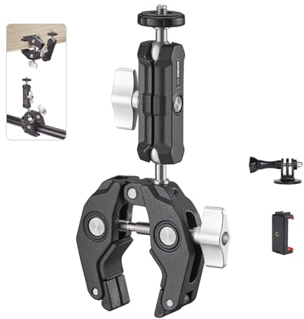 DAUEULITE Super Clamp,Dual Ballhead Magic Arm, Cold Shoe, 1/10.2 cm Threads, Phone/Action Camera Mount Adapte,for Canon Nikon DSLR Camera/Gopro/LED Lights/Ronin-M/Ronin MX/Freefly MOVI,CP-02