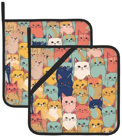 Set di 2 presine da cucina con simpatici gatti in una varietà di colori, presine da cucina, sottopentola per cucinare e cuocere