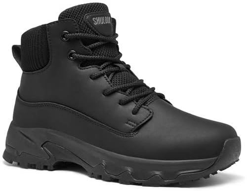 SHULOOK Non Slip Work Boots for Women Slip-Resistant Shoes Waterproof Food Service Chef Kitchen Restaurant Working Casual Comfortable Ankle Boot Outdoor Walking Booties Sneakers Black Size 7.5