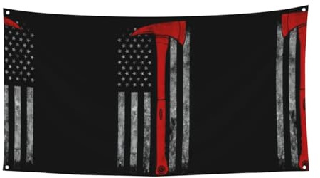 Bandera de hacha de bombero con estampado de bandera de línea roja, decoración festiva, letrero para celebraciones, fácil de colgar con cuerdas, 1 paquete