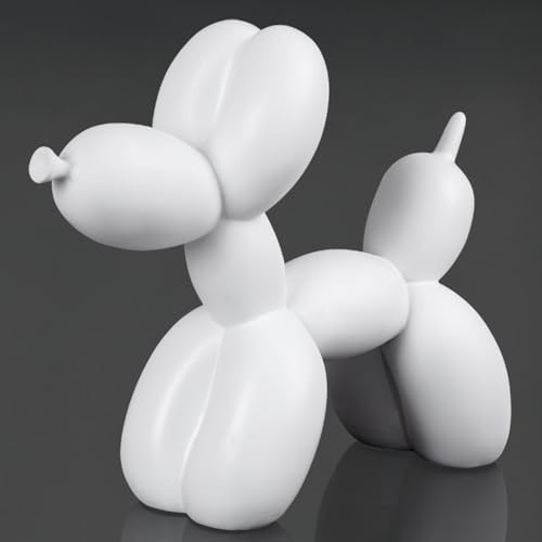 Notakia Statua decorativa creativa a forma di cane con palloncino bianco, decorazione per soggiorno e scrivania, fatta a mano, moderna, piccola statua animale da mensola, ornamento per la casa (Grande