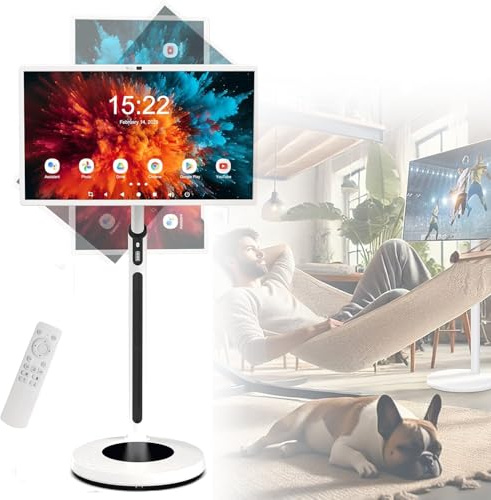 NzEupno Televisor TáCtil PortáTil De 32 Pulgadas, Monitor Inteligente De Pie, Pizarra Inteligente Todo En Uno con Soporte Ajustable, BateríA Integrada (4-6H), Control Remoto Y CáMara 4K White-8+128G