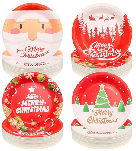 Pappteller Weihnachtsmann,64 Stück Weihnachtsgeschirr, Weihnachtsteller, Weihnachtsfeier Deko Weichnachtsteller aus Pappe Partygeschirr Set für Kinder Erwachsene Winter Weihnachten Tischdeko, 23 cm