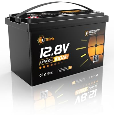 Li Think Lithium LiFePO4 12V 100Ah Bluetooth, 100A BMS Protection, 1280Wh Énergie, Jusqu’à 15000 Cycles, Batterie Solaire, Camping-Car, Bateau, Batterie Lithium Fer Phosphate Hors Réseau