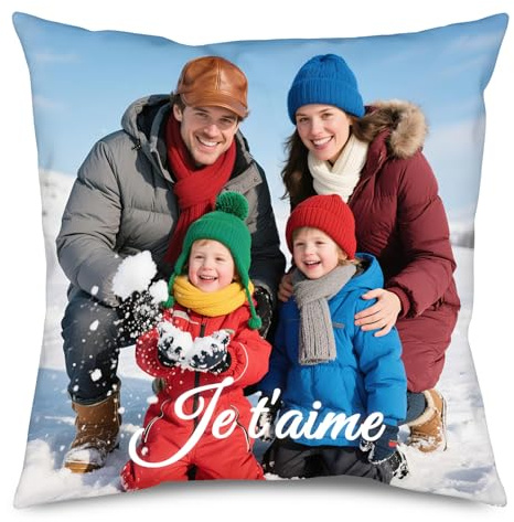 JONZIN Coussin Photo Personnalisé Double Face - Taie de Coussin Personnalisée, Cadeau Personnalisé pour Couple, Femme, Homme - Insert Coussins Optionnel