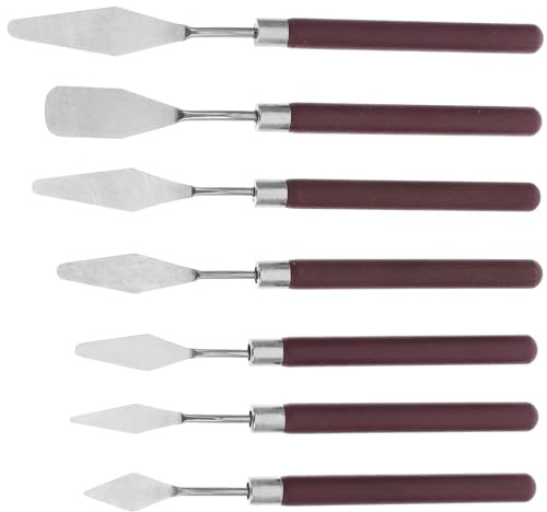 WRITWAA 7 Piezas Espátulas de Acero Inoxidable para Pintura al Óleo Espátula Flexible con Mango de Madera Herramientas para Pintar al Óleo