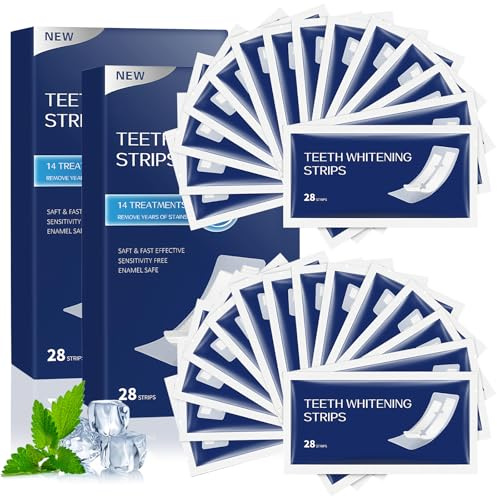 56 Pcs Zahnaufhellung Strips Teeth Whitening, White Stripes Zähne Zahnaufhellungsstreifen Sanfte Rapid Aufhellung Diskretes Tragen Einfache Handhabung für Empfindliche Zähne für Reisen Hause