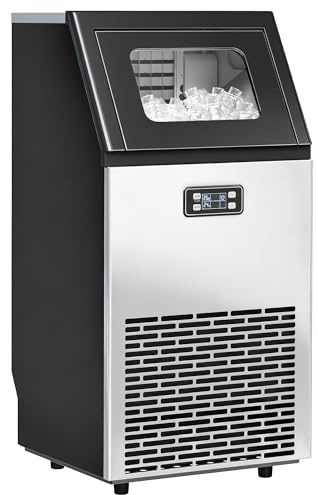 HOMCOM Machine à glaçons commerciale 45kg/24h écran LCD & minuterie | Capacité 11 kg, auto-nettoyant, acier inoxydable, pelle, pour bar, café.
