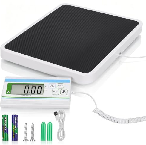 Personenwaage Digital 300 kg, Separates Display, 20-g-Teilung | 34 x 30 cm Antirutsch-Plattform, Tara, Hold & Mutter-Baby-Modus, kg/lb/lb:oz, USB oder 2 AA-Batterien