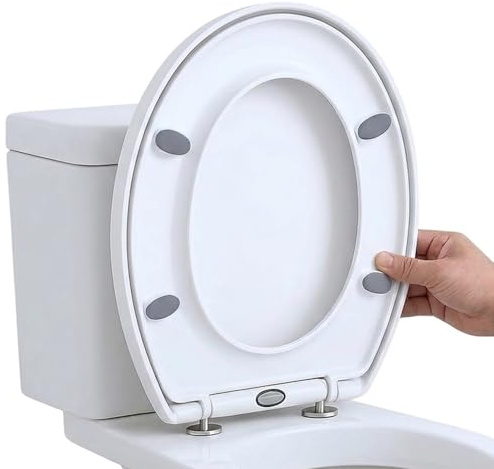 Rewing Soft Close Toilet Seat White, Toilet Seat with Quick Release Button and Durable Hinges, Oval Shaped Easy to Clean Simple Installation Top and Bottom Fittings O Shape (1 Pack)