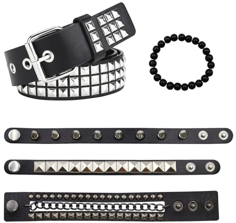 CATELL Cintura Borchiata Nero Studded Belt in Metallo con Bracciale Borchie Cintura in Pelle Punk Rock per Uomo Donna Soul Accessorio Cosplayer Wrap Regolabile Concerto