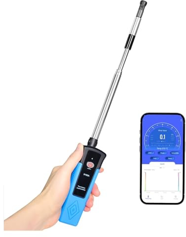 Anemometer, Hot Wire Anemometer Digital Air Flow Meter 0-89.5Mph with 5-Angle Telescopic Probe, CFM/CMM Wind