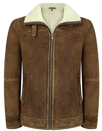 Infinity Leather Herren Lederjacke 100% Echtleder Braun Schaffell Vintage Retro Aviator Design Schafsleder Jacke