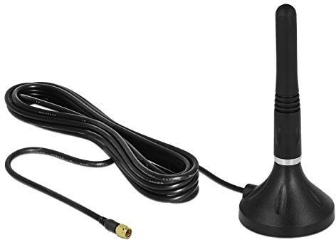 DELOCK LTE Antenne SMA Stecker 2-3 dBi 11 cm starr omnidirektional mit magnetischem Standfuss und Anschlusskabel RG-174 A/U 3 m