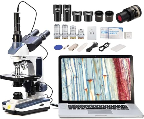 SWIFT Microscope composé trinoculaire SW350T, grossissement 40X-2500X, tête Siedentopf, Niveau de Recherche, scène mécanique à Deux Couches, Appareil Photo et Logiciel 1,3 MP, Compatible Windows et…
