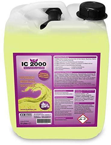 KABITEC IC 2000 Sicherheitslösungsmittel ohne Duftstoffe, Nikotinentferner, Industriereiniger, Allzweckreiniger, Universal-Reiniger in Profi-Qualität | 5 Liter Kanister