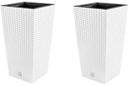 2in1 Gartenset Pflanzkübel Rattan-Optik Blumentopf inkl. Einsatz 11L Pflanzenbehälter Kunststoff 4 Farben 26x26cm (Weiß)