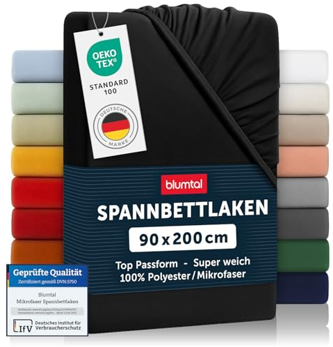 Blumtal® 2er Set Spannbettlaken 90x200x30cm aus Microfaser - Oekotex zertifiziertes Bettlaken Spannbettlaken in Schwarz