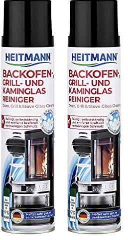 HEITMANN Backofen-, Grill- und Kaminglas Reiniger: Aktivschaum für hartnäckigen Schmutz - Kaminreiniger - Ofenreiniger - gute Haftung, 2er Pack