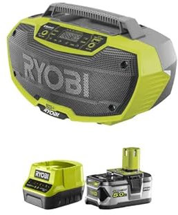 Pack RYOBI Radio d'atelier stéréo 18V One+ R18RH-0-1 batterie 5.0Ah - 1 chargeur rapide 2.0Ah RC18120-150