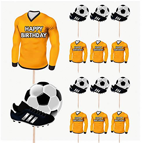 AK Giftshop Football Birthday Cupcakes Cake & Food Decorations Party Picks Toppers - Orange and Black Team Colours (Pack of 14)