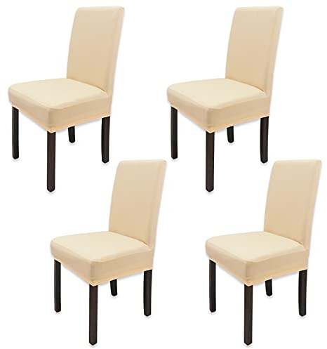 Leeyunbee 4 Stück Stretch Stuhlhussen, Dehnbare Stuhlbezug Champagne | Abnehmbarer, Waschbarer, Polyester-Elasthan, Elastische Beschützer Stuhlüberzüge, für Esszimmer Hochzeit Partys Bankett Deko