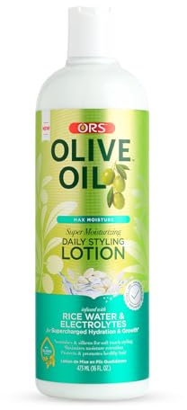 ORS Olive Oil Daily Styling Leave-In Lotion - 473ml, 16oz, Infused with Rice Water & Electrolytes For Max & Super Moisturizing Hair