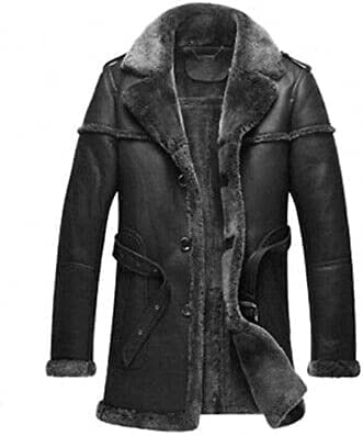Men's Classic Anti Winter Grey Fur Black Real Sheepskin bomber Leather Duffle Coat (X-Large) (a-1)