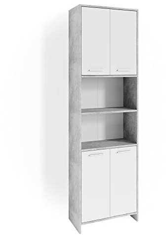 Vicco Badschrank Beton Maris 56x190x30 cm - Wäscheschrank, Ideal für Badezimmer, Gäste-WC oder Hauswirtschaftsraum