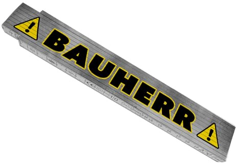 Bauherr mit Warnsymbol Meterstab aus Holz für Handwerker witziges Geschenk für den Hausbau und Heimwerker die gerade ein Eigenheim bauen wollen als Geschenk zum Richtfest