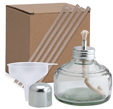 ANNWAH Brûleur à alcool en verre – Brûleur de chimie Chauffage Portable Bouteille Chauffante avec Bouchon en Métal 150 ml avec 5 Mèches de Remplacement et Entonnoir
