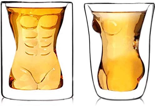 Whiskey Decanter Set gifts for men 2 Pcs Creative Beer Glass Cup Creative Sexy Shape Funny Beauty Muscle Man Double Wall Glasses Wine Whiskey Vodka Shot Glass Valentine Gift Couple Mug