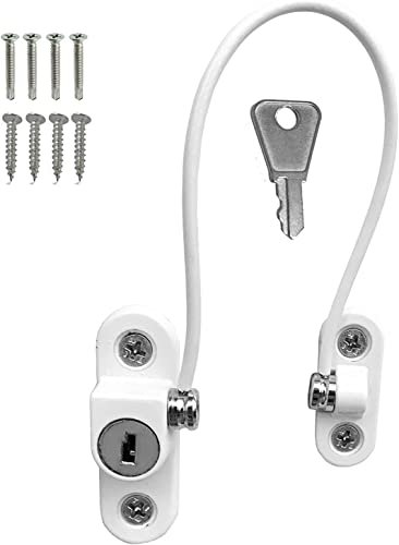 2 Pack UPVC Window Cable Restrictor Lock with Screws, UPVC Children Window Security Wire Latch with Keys, Cable Restrictor Lock for UPVC, Perfect for Home Public and Commercial Applications, White