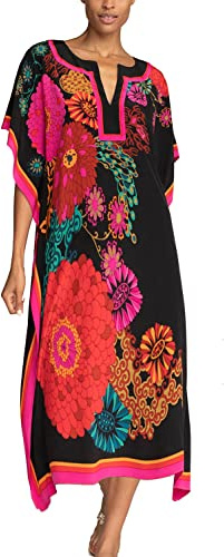 YouKD Dam pirkt blommig lång kaftan maxiklänning plusstorlek bikini strand täcker upp morgonrockar