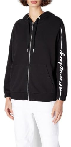 Armani Exchange Felpa con cappuccio da donna in spugna francese con logo firmato, nero, Small